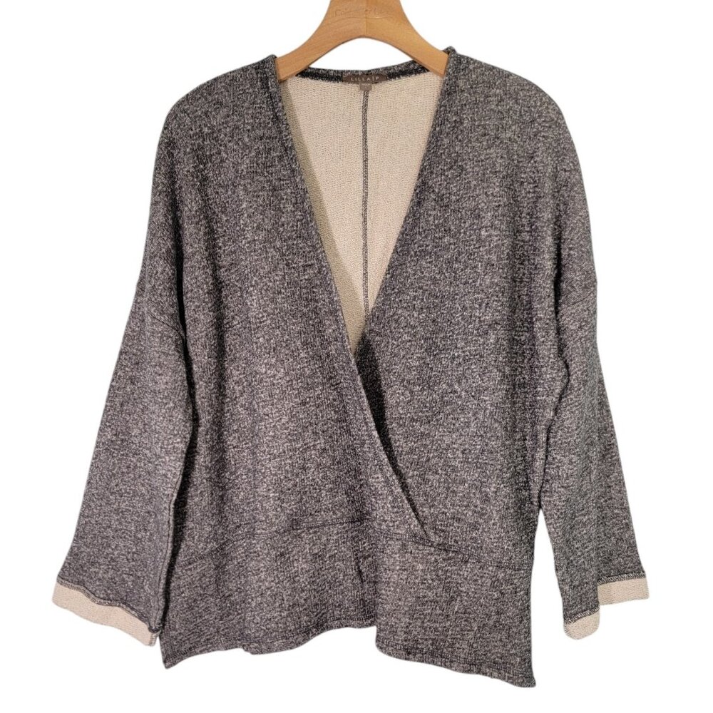 Lilla P Sweater Sweatshirt‎ Faux Wrap Grey Cotton Blend Pullover Size Large